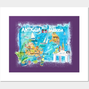 Antigua_Illustrated_Travel_Map_With_RoadsM Posters and Art